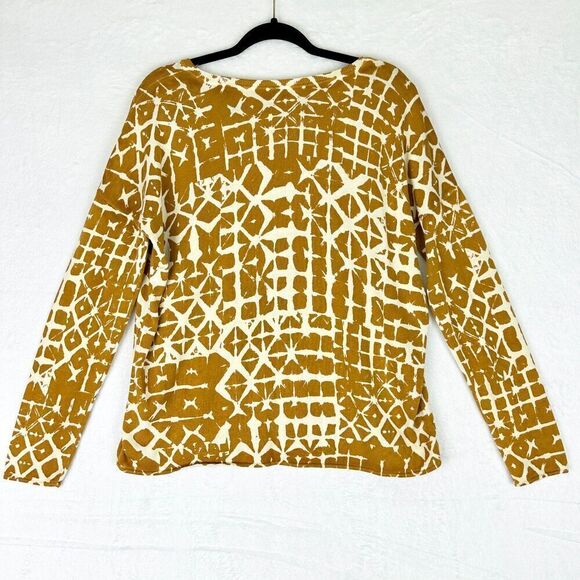 Garnet Hill Silk Cotton Boxy Fine Knit Batik Sweater Top Size Small Gold Mustard - Picture 4 of 7